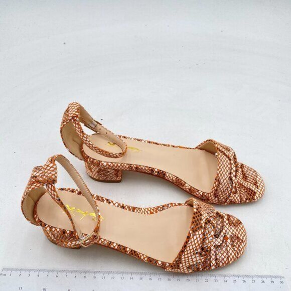 XYD Orange Snakeskin Open Toe Ankle Strap Buckled Low Chunky Heel Sandal - Picture 4 of 8